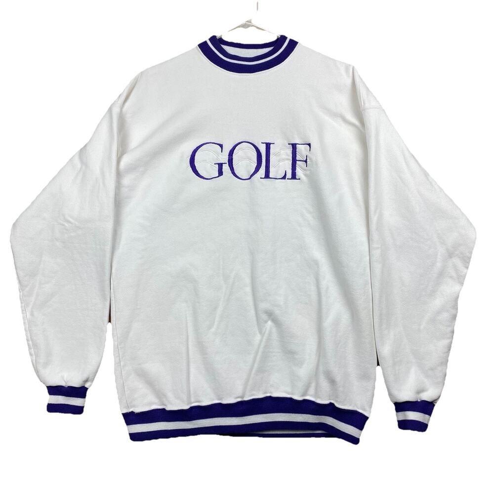 Vintage 90s LA Loving GOLF Sweatshirt XL White Purple USA Made Embroidered